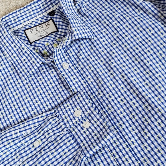 Thomas Pink Other - Thomas Pink Men's Button Up Shirt Size Medium SLIM Blue White Yellow Long Sleeve